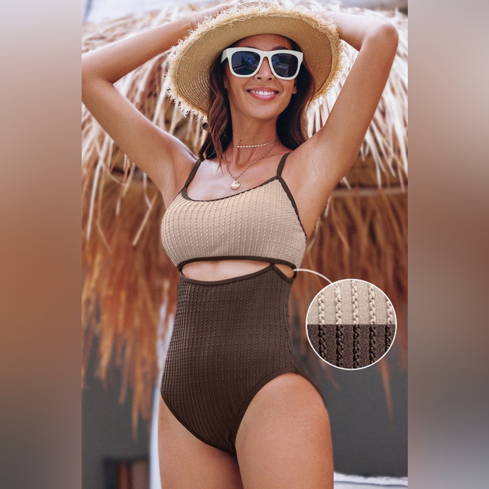 Cupshe Two-Tone Brown and Tan One Piece Swimsuit